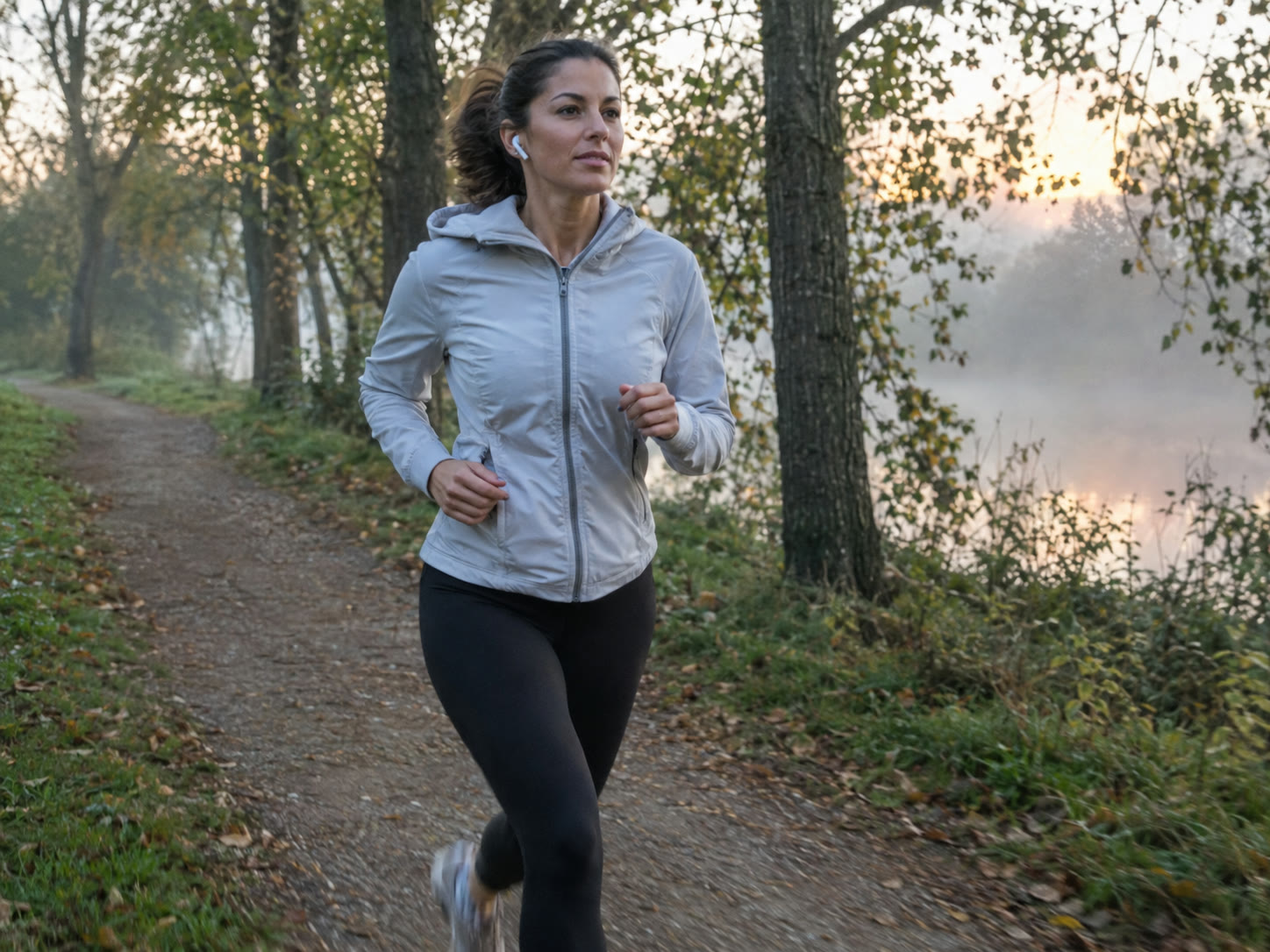 A woman running on a trail