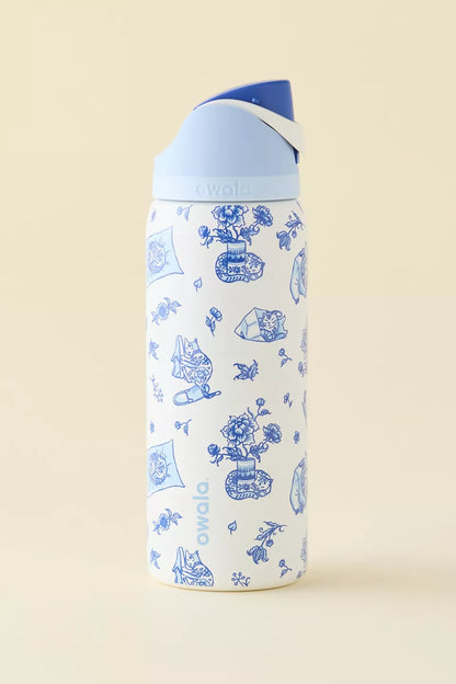 Owala Delft Cat Print FreeSip 32 oz Water Bottle