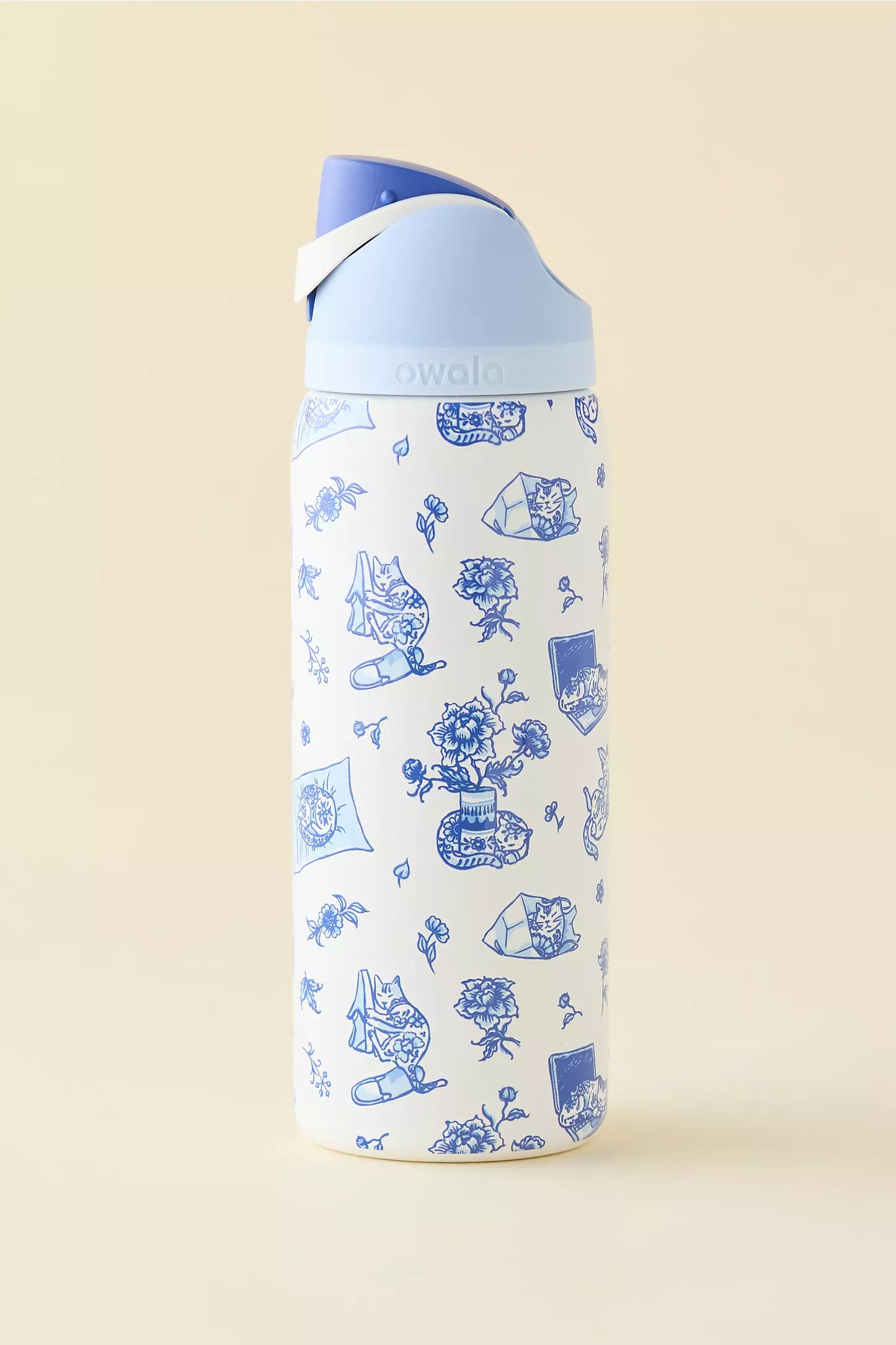 Owala Delft Cat Print FreeSip 32 oz Water Bottle