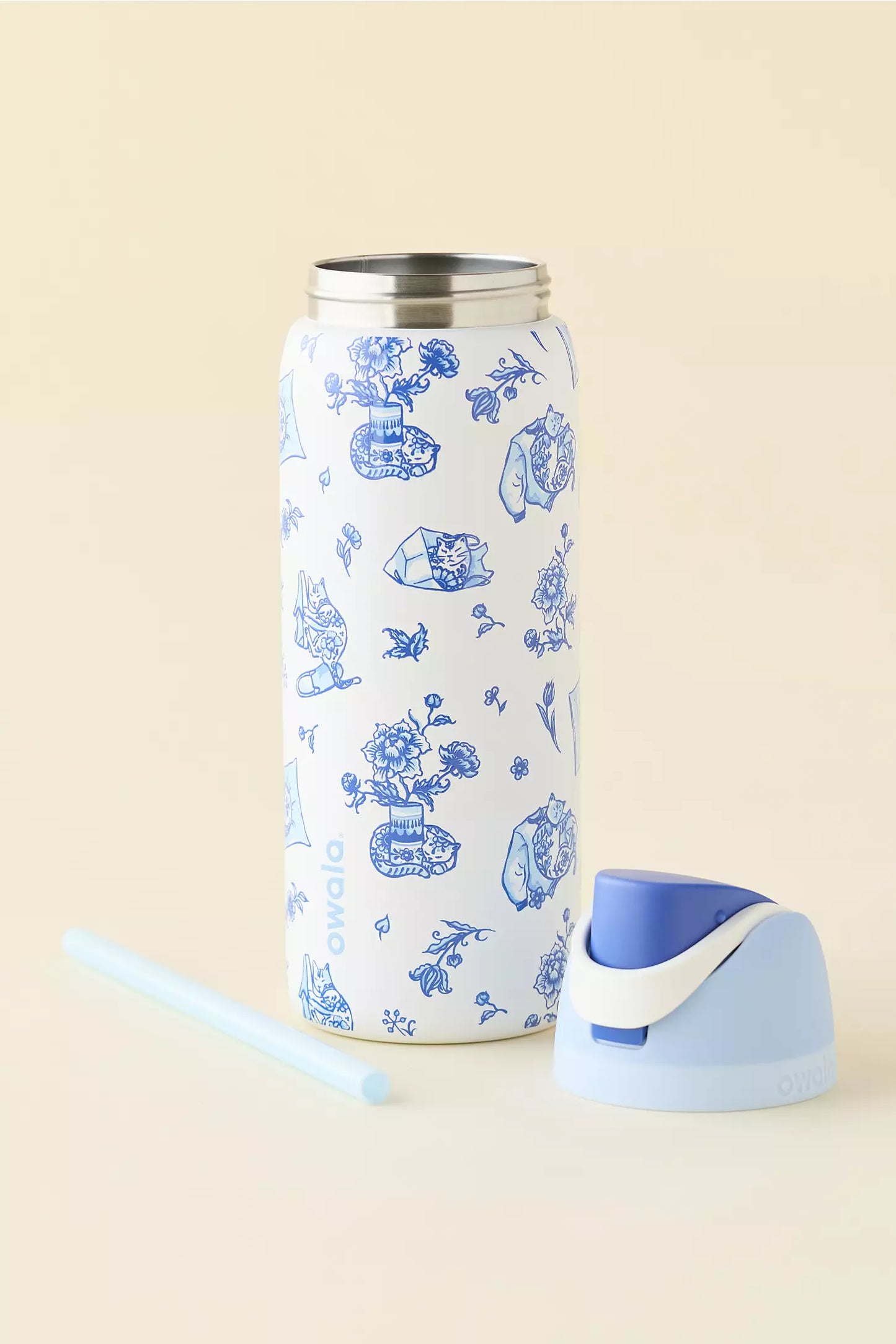 Owala Delft Cat Print FreeSip 32 oz Water Bottle