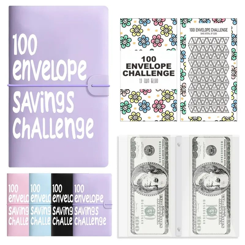 Savings Challenge Cash Binder with Clear Pockets and 100-Box Tracker