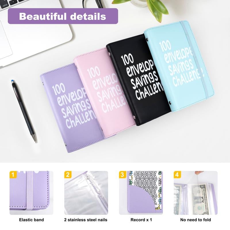 Savings Challenge Cash Binder with Clear Pockets and 100-Box Tracker
