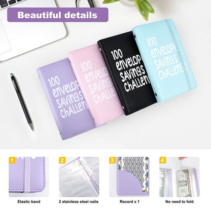 Savings Challenge Cash Binder with Clear Pockets and 100-Box Tracker