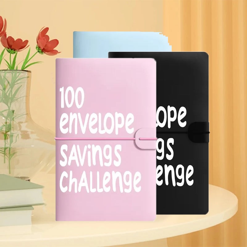 Savings Challenge Cash Binder with Clear Pockets and 100-Box Tracker