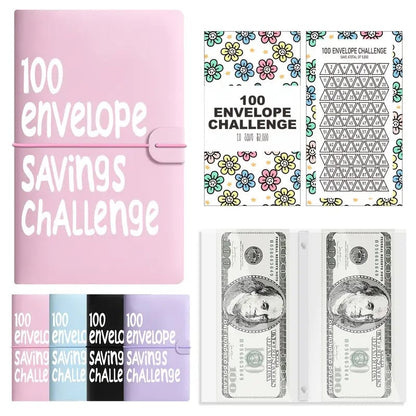 Savings Challenge Cash Binder with Clear Pockets and 100-Box Tracker