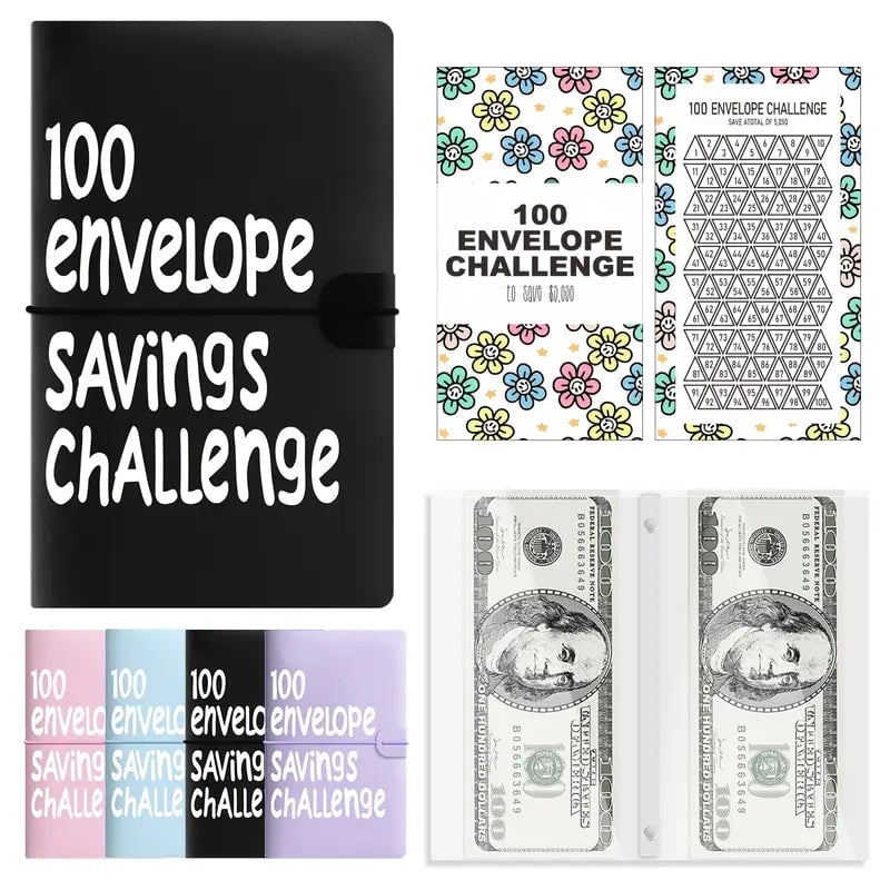 Savings Challenge Cash Binder with Clear Pockets and 100-Box Tracker